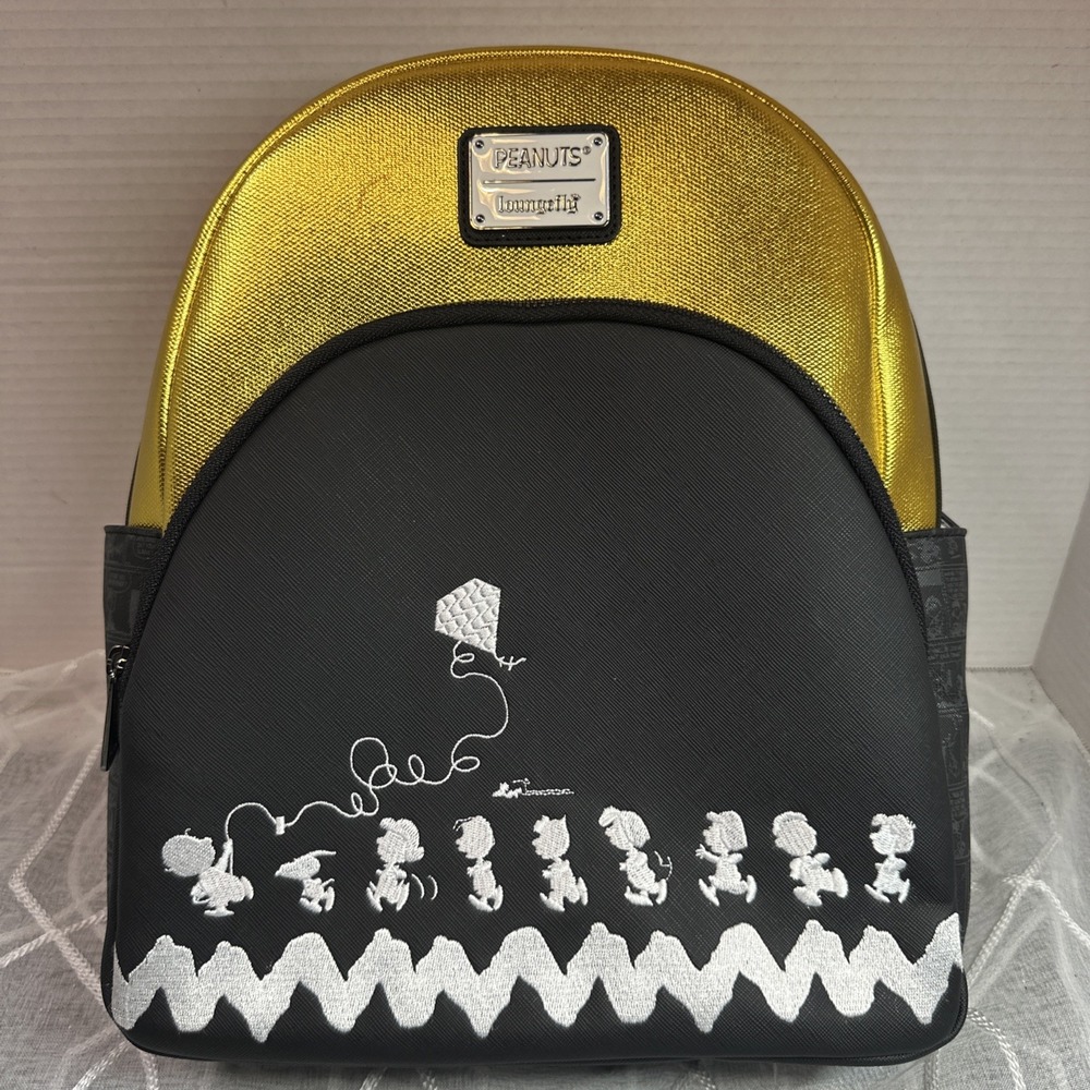 Loungefly Black Gold Peanuts 75th Anniversary Backpack NWT